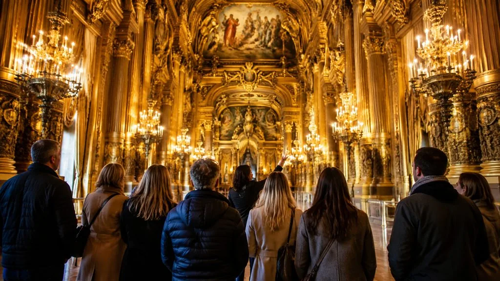 The Grand Staircase was designed as a stage for the audience itself — the performance began well before the curtain